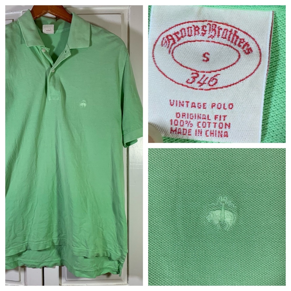Brooks Brothers 346 Mens Vintage Polo Shirt Small Green Cotton Original Fit READ